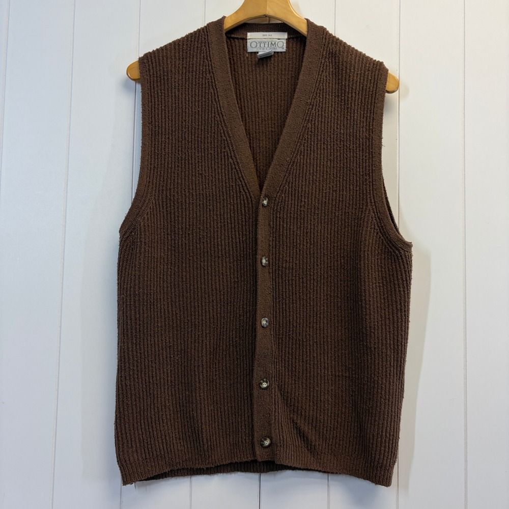 Vintage Ottimo Dark Academia Silk Cardigan Vest Women Large Brown Cigar Club